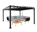 Pergola 3x3m grau 8cm-Alu-Gestell Stoff/Textil Garten Lamellen-Pavillon