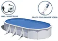 GRE Ovaler Stahlwandpool in Weiß KITPROV818 – 800 x 470 x 132 cm, Komplettset + GRATIS Elektrischer Poolreiniger VCB50