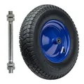 Garronda Ersatzrad Schubkarre 4.80/4.00-8 Schubkarrenrad Ø 390 mm Luftreifen 6PR Reifen bis 250 kg mit Achse Stahlfelge Kugellager für Gartenwagen Hof Baustelle GD-0163, Schwarz-Blau