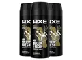 Axe Bodyspray Gold Deo ohne Aluminium bekämpft geruchsbildende Bakterien und unangenehme Gerüche 150 ml 3 Stück