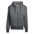 adidas Herren Essential Three Stripes Fleece Zipper Hoodie Sweatshirt, Dark Grey Heather/Black, M
