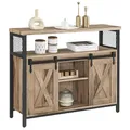 VASAGLE Sideboard, Küchenschrank, Aufbewahrungsschrank, mit 2 Schiebetüren, 33 x 100 x 80 cm, verstellbare Ablagen, Landhausstil, für Wohnzimmer, naturfarben-schwarz LSC092B50