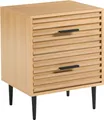 BELIANI Nachttisch Hellbraun MDF mit 2 Schubladen Metallbeine Lamellenoptik Holzoptik Moderner Stil Nachtschrank für Schlafzimmer