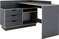 Eckschreibtisch BYLIVING "Bern", grau (anthrazit, sonoma eiche, anthrazit, anthrazit), B:129cm H:83,5cm T:105cm, Tische, Eckschreibtisch, mit viel Stauraum, Breite 129 cm, rechts oder links montierbar
