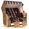 Strandkorb Hanse Ostsee XXL 2,5 Sitzer Volllieger Natur Beige 150cm breit, ideal für Garten, Terrasse und Balkon (Rot Grün Beige Kariert, Montiert)