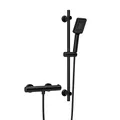 Görbach Duschsystem mit Thermostat – Edelstahl Duschset mit Duscharmatur, Brausestange Set mit Thermostatarmatur, Handbrause, Schlauch, Duschstange 70 cm, Schwarz