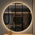 Planetmöbel NOVA Spiegel mit Beleuchtung rund, Spiegel mit LED-Licht, Dekorativer Wandspiegel ohne Rahmen, Dimm-Funktion, 4200k neutralweißes Licht, 100 x 100 cm