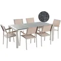 BELIANI Gartenmöbel Set Grau Beige Granit Edelstahl Tisch 180 cm Poliert 6 Stühle Terrasse Outdoor Modern - Grau/Beige