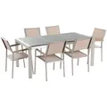 GARTENMÖBEL SET 6-Sitzer Granit grau poliert Textilbespannung beige Grosseto