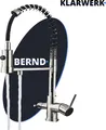 Bernd | 3 Wege Gastronomie Silber gebürstet Filtermatur | Feder Edelstahl Osmose Wasserhahn Küche | Restaurant Mischbatterie 360° drehbar 2 Anschlüsse