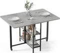 Mondeer Klappbarer Esstisch Küchentisch mit 2 Ablagen und Rollen 120 x 80 x 75 cm Grau