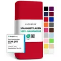 Jacobson Spannbettlaken aus 100% Baumwolle, Jersey Bettlaken 160 g/m2, Spannbetttuch mit Gummizug, pflegeleicht & viele Farben rot 180 - 200 cm x 200 cm