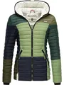 Navahoo Damen Übergangsjacke Colorblocking leichte Steppjacke mit Kapuze Multikulti Multicolour Green Forest Gr. XS