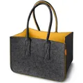 Miqio Design Filz Shopper | große Einkaufstasche mit Henkel und Innentasche | Shopping-Bag Einkaufskorb | Tragetasche aus Filz| Aufbewahrungskorb | Dunkelgrau-Gelb