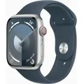 APPLE Watch Series 9 GPS + Cellular 45mm Silver Aluminium Case with Storm Blue Sport Band - M/L