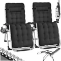 tectake® Sonnenliege klappbar, Liegestuhl, Gartenliege stufenlos verstellbar, Outdoor Sessel für Balkon oder Garten, Liege mit extra Dicker Auflage, Relaxliege belastbar bis 200kg - schwarz, 2er Set