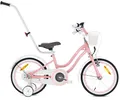 sun baby Heart Bike Kinderfahrrad für Mädchen 16 Zoll, ab 4 Jahre, mit Stützrädern, Abnehmbarer Schubstange, Korb, Klingel, Rücktrittbremse & V-Brake (Rosa, 16 Zoll)