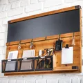 Wandboard HERITAGE - 80cm - natur schwarz - Pinie Metall - 6 Haken Kreidetafel