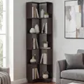 Eck-Bücherregal HWC-P53, Eckregal Standregal Wohnregal, 5 Ebenen MDF Melamin 175x40x40cm Walnuss-Optik