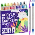 Artistro 36 Acrylstifte für Stein, Stoff, Holz, Glas, Dekoration – Dual Tip (Dot & Fein) Acrylmarker für Malbücher für Erwachsene, Teenager und Kinder – Bastel- & Kunstbedarf Set – Tolles Geschenk