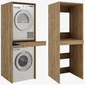 Waschmaschinenschrank Vertikaler Badezimmerschrank 187 x 66 x 65 cm – Stand-Schrank für Waschmaschine und Trockner EICHE GOLD CRAFT - Gold