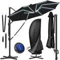 KESSER® Sonnenschirm Ampelschirm SUN Rund XL Ø330 cm Inkl. Windschtzseile & Abdeckung 7-Fach Verstellbar Drehbar Neigbar Kippbar Groß 360° Drehbar Gartenschirm mit Kurbel Sonnenschutz UV50+