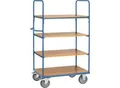 Etagenwagen, 4 Holz-Böden, bis 600 kg, 1000 x 600 mm, Stahl, blau