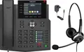 GEQUDIO IP Telefon GX5+ Set mit Netzteil & 2-Ohr Kabel-Headset - Fritzbox, Telekom kompatibel - Freisprechen & 2X Farbdisplays – Deutsche Anleitung (PDF) für Fritz Box, Sipgate, Telekom Speedport