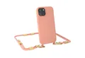 EAZY CASE Handykette Carabiner Chain für Apple iPhone 15 6,1 Zoll, 2 in 1 Handytasche farbige Silikon Hülle mit Umhängeband Altrosa Coral