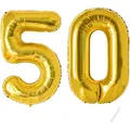 Luftballon Gold 50 Jahre, Zahlenballon XXL 40'', Geburtstagsdeko, Helium, Man...