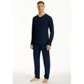 uncover by SCHIESSER Schlafanzug Uncover Nightwear (2 tlg) Single Jersey-Qualität, Langarm, V-Ausschnitt, weich blau 52