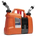 Husqvarna Kombikanister – 5L Kraftstoff & 2,5 L Öl, Dual-Kammer mit integriertem Werkzeugfach, auslaufsicheren Ausgüssen & UN-Zulassung für Kettensägen, Trimmer und Gartengeräte