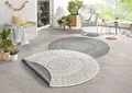 Northrugs Porto In- und Outdoor Teppich Rund – Runder Wendeteppich Wasserfest Mandala Design Flachgewebe Teppich Wetterfest für Balkon, Terrasse, Garten, Wohnzimmer in Grau Creme, ⌀200cm