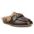 GUCCI Horsebit Pantoffeln Sandalen Ace Sneakers Slippers Schuhe Trainers 40 Slipper mit Goldfarbenes Horsebit und Web-Streifen braun
