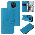 LBH Handy Hülle für Xiaomi Redmi Note 9 Pro Case Handytasche Schmetterling Blumen Flower Standfunktion Schutzhülle Magnet Rundum Schutz 360 Grad Flipcase Cover Blau