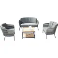 Sonnenpartner 4-teilige Lounge-Sitzgruppe Advokat & Square mit Tisch Aluminium mit Teakholz/Polyrope grau Loungegruppe - Grau