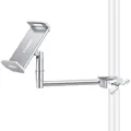 elitehood Aluminium iPad Halterung Mikrofonständer, Seite Tablet Halter Mic Ständer, Verstellbarer 360° Drehbar Tablethalter Mikrofon Ständer mit iPad Pro 12.9, Air, Mini, Mehr 4-12.9”Geräte - Silber