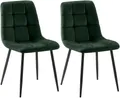 CLP 2er Set Esszimmerstuhl Tilde, Küchenstühle gepolstert mit gestepptem Bezug, Polsterstühle mit Metallgestell, bis 150 kg belastbar, Farbe:grün, Material:Samt