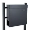 BITUXX® Standbriefkasten Briefkasten Postkasten Mailbox Letterbox Briefkastenanlage mit integrierten Zeitungsfach Dunkelgrau Anthrazit