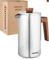 Cosumy French Press aus Edelstahl und FSC Holz - 1 Liter - Doppelwandige Thermo