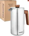 Cosumy French Press aus Edelstahl und FSC Holz - 1 Liter - Doppelwandige Thermo