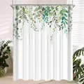 Lerores Duschvorhang 180x180 cm Antischimmel Textil Shower Curtains, Laub Wasserdicht, Beschwertem Saum, Waschbar, Stoff Badevorhang für Badezimmer und Badewanne mit 12 Haken