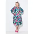 MIAMODA Jerseykleid Midikleid Blumenmuster doppelter Saumvolant blau|grün 46