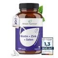 Rhein Nutrition Biotin Hochdosiert 10.000 µg + Zink + Selen | Haut Haare Nägel Kapseln | Haar Vitamine als Biotin Komplex mit Natriumselenit | 120 Kapseln für 4 Monate Vorrat | Vegan Made in Germany