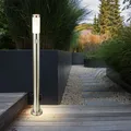 Außenlampe Stehleuchte Bewegungsmelder 2x Steckdosen Edelstahl E27 IP44 H 110 cm