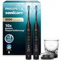 Philips Sonicare DiamondClean 9000 elektrische Zahnbürste, Schallzahnbürste mit App, Andruckkontrolle, 4 Putzmodi, 3 Intensitätsstufen, Ladeglas, Schwarz, Zweierpack, HX9914/54