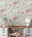 Vliestapete Floral Blumen Blätter Aquarell Weiß Grau Rosa 39695-2 (4,71€/1qm)
