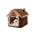 Galatée Katzenhaus, Chimney Süßes Katzenhöhlenbett, Weiches Cartoon-Haustierhaus, Warmer Katzenunterschlupf, Hundezelt Mit Abnehmbarem Kissen(S, Braun)