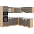 Vicco R-Line Eckküche Edelgrau/Goldkraft Eiche 237 x 247 cm AP Marmor ohne E-Geräte