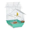Relaxdays Bird Cage Vogelkäfig, Käfig für kleine Kanarienvögel, Sitzstangen & Futternäpfe, 50 x 42,5 x 33,5 cm, hellblau/mintgrün, Stahl